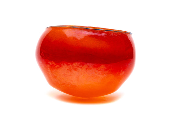 Dale Chihuly Signed 11" 1978 Red-Orange Hand Blown Glass Basket with Blue Threads