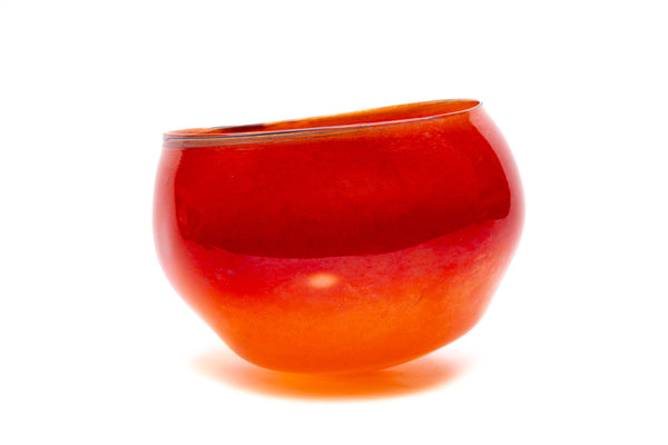 Dale Chihuly Signed 11" 1978 Red-Orange Hand Blown Glass Basket with Blue Threads