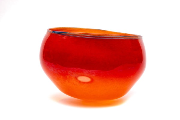 Dale Chihuly Signed 11" 1978 Red-Orange Hand Blown Glass Basket with Blue Threads