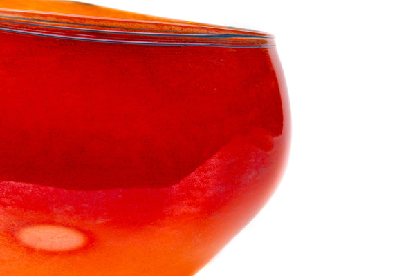 Dale Chihuly Signed 11" 1978 Red-Orange Hand Blown Glass Basket with Blue Threads