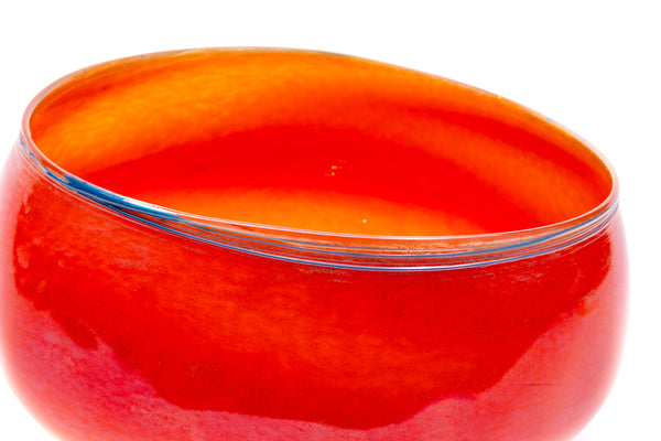 Dale Chihuly Signed 11" 1978 Red-Orange Hand Blown Glass Basket with Blue Threads