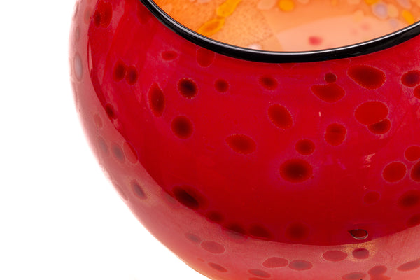Dale Chihuly Red Basket with Black Lip Wrap Singed Hand-Blown Glass 1995