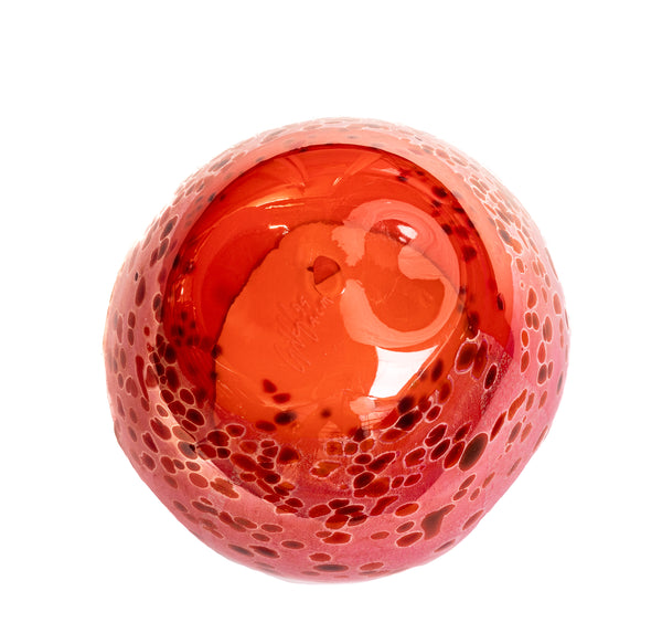 Dale Chihuly Red Basket with Black Lip Wrap Singed Hand-Blown Glass 1995