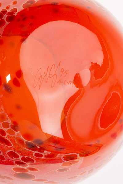 Dale Chihuly Red Basket with Black Lip Wrap Singed Hand-Blown Glass 1995