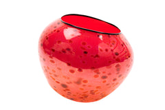 Dale Chihuly Red Basket with Black Lip Wrap Singed Hand-Blown Glass 1995