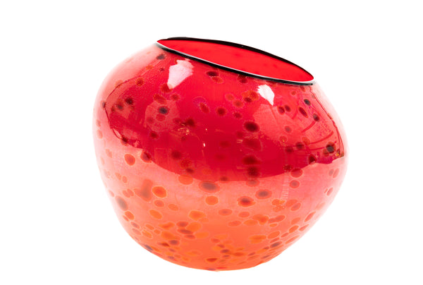 Dale Chihuly Red Basket with Black Lip Wrap Singed Hand-Blown Glass 1995