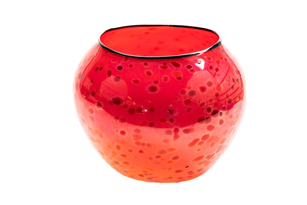 Dale Chihuly Red Basket with Black Lip Wrap Singed Hand-Blown Glass 1995