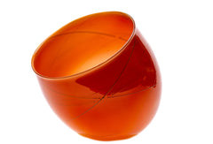 Dale Chihuly Signed 1979 8" Red-Orange Hand Blown Glass Basket with Green Lip Threads