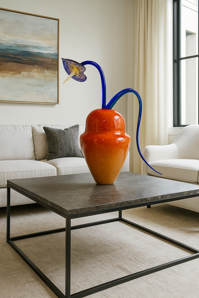 Dale Chihuly Red-Orange and Violet Ikebana 2001 Signed Large 36x32 Handblown Glass