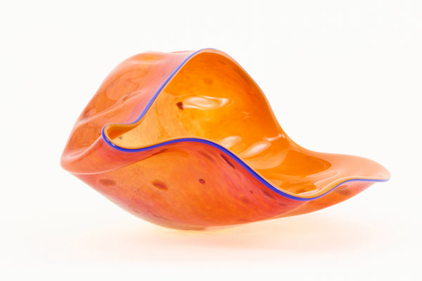Dale Chihuly, Silver Orange Basket w/ Black Lip Wrap, 1992 Signed Hand Blown Glass