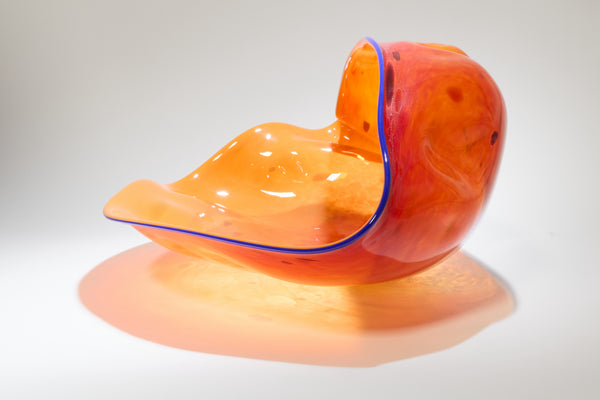 Dale Chihuly, Silver Orange Basket w/ Black Lip Wrap, 1992 Signed Hand Blown Glass