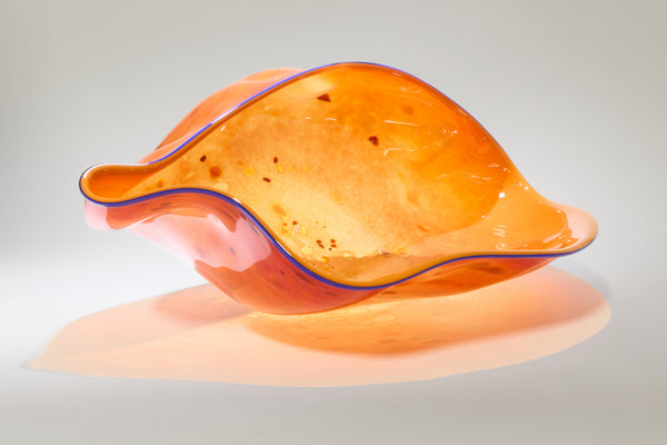 Dale Chihuly, Silver Orange Basket w/ Black Lip Wrap, 1992 Signed Hand Blown Glass