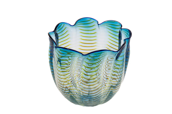 Dale Chihuly Teal Blue Seaform Persian Basket Signed Hand Blown Glass Sculpture