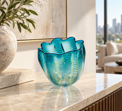 Dale Chihuly, Teal Basket, Portland Press 1997 Edition Signed Hand Blown Glass