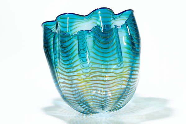 Dale Chihuly, Teal Basket, Portland Press 1997 Edition Signed Hand Blown Glass