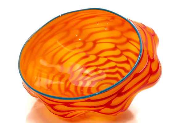 Dale Chihuly SIgned Tiger Lily Seaform Pair Orange Hand-Blown Glass