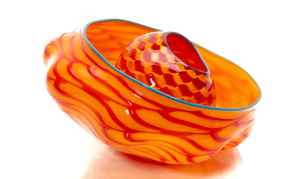 Dale Chihuly SIgned Tiger Lily Seaform Pair Orange Hand-Blown Glass