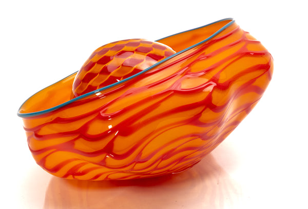 Dale Chihuly SIgned Tiger Lily Seaform Pair Orange Hand-Blown Glass