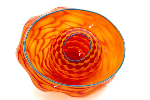 Dale Chihuly SIgned Tiger Lily Seaform Pair Orange Hand-Blown Glass
