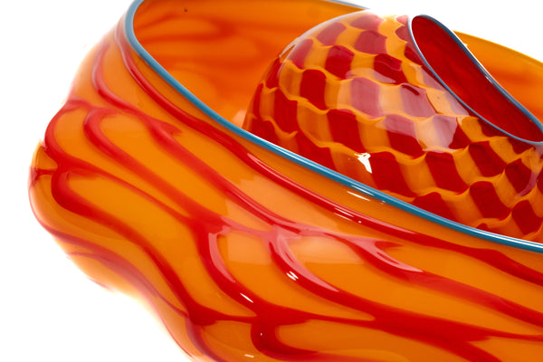 Dale Chihuly SIgned Tiger Lily Seaform Pair Orange Hand-Blown Glass