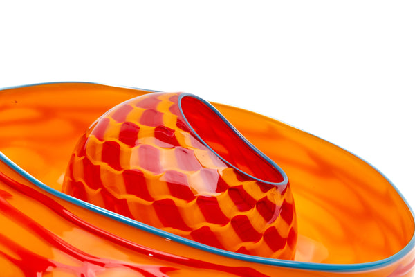 Dale Chihuly SIgned Tiger Lily Seaform Pair Orange Hand-Blown Glass