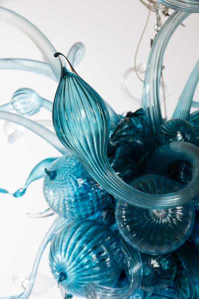 Dale Chihuly Turquoise, Teal, and White 5.5' Original Hand Blown Glass Chandelier incl. Installation