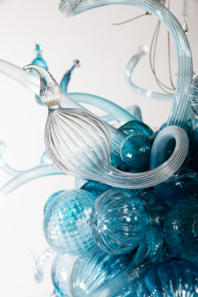 Dale Chihuly Turquoise, Teal, and White 5.5' Original Hand Blown Glass Chandelier incl. Installation