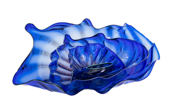 Dale Chihuly, Four Piece Ultramarine Seaform Set, Hand Blown Glass