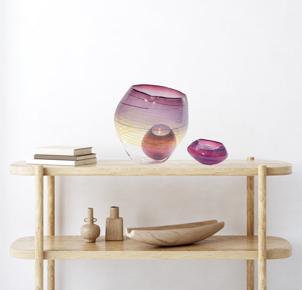Dale Chihuly Violet Basket 3 Piece Set Signed 2010 Portland Press Hand-blown Glass