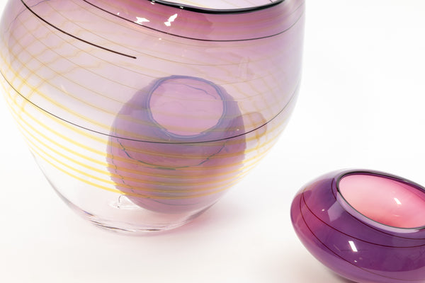 Dale Chihuly Violet Basket 3 Piece Set Signed 2010 Portland Press Hand-blown Glass