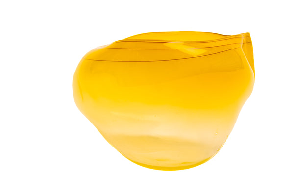 Dale Chihuly Yellow Basket with Orange Lip Wrap Signed 1997 Hand-Blown Glass