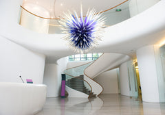 Dale Chihuly Large 6.5' Modern Clear Icicle Hand Blown Glass Chandelier with Indigo Blue with Free Installation