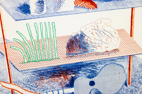 David Hockney Figures with Still Life Etching Edition of 200 From The Blue Guitar Series