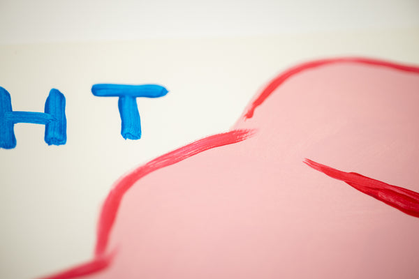 David Shrigley, Fight Your Paranoia, is a 30 x 22.25 inch original acrylic painting on Fabriano paper featuring a clenched fist and ironic text