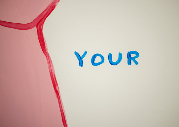 David Shrigley, Fight Your Paranoia, is a 30 x 22.25 inch original acrylic painting on Fabriano paper featuring a clenched fist and ironic text