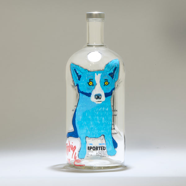 George Rodrigue, Blue Dog, Original Painting on Signed Absolut Vokda Bottle