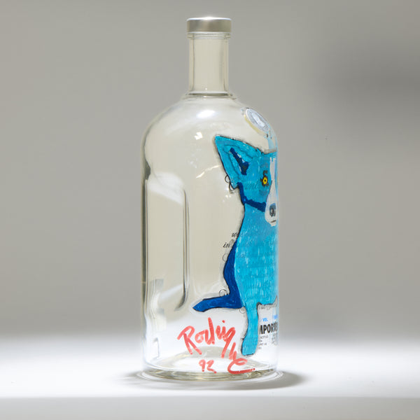 George Rodrigue, Blue Dog, Original Painting on Signed Absolut Vokda Bottle
