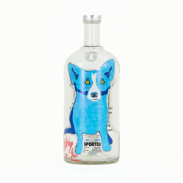 George Rodrigue, Blue Dog, Original Painting on Signed Absolut Vokda Bottle