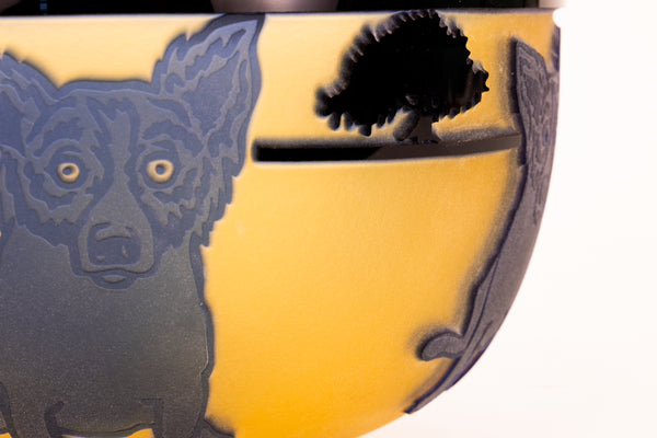 George Rodrigue Glass Sculpture Blue Dog with Cypress Trees 1994 Edition of 35