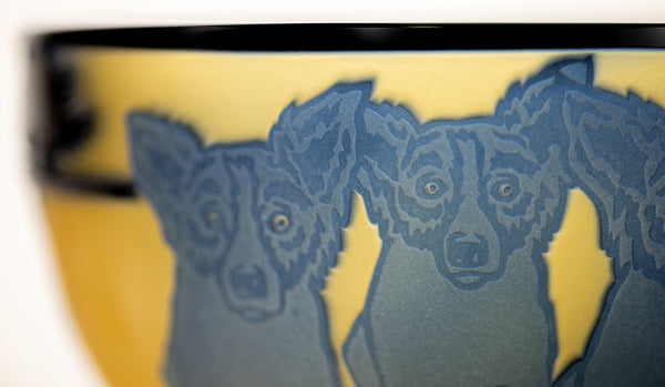 George Rodrigue Glass Sculpture Blue Dog with Cypress Trees 1994 Edition of 35