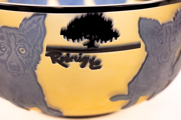 George Rodrigue Glass Sculpture Blue Dog with Cypress Trees 1994 Edition of 35