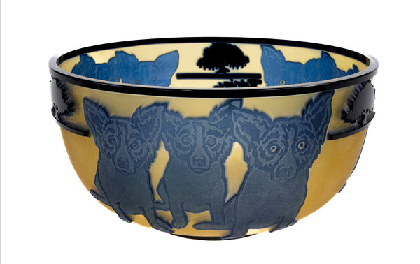 George Rodrigue Glass Sculpture Blue Dog with Cypress Trees 1994 Edition of 35