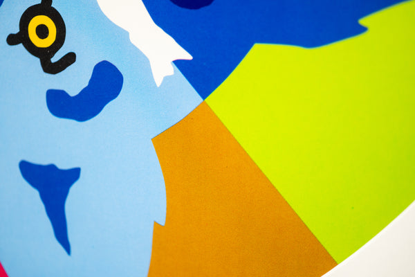 George Rodrigue, Round the Mulberry Bush, is a 2015 circular limited edition screenprint in colors measuring 35.5 inches in diameter