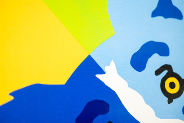 George Rodrigue, Round the Mulberry Bush, is a 2015 circular limited edition screenprint in colors measuring 35.5 inches in diameter