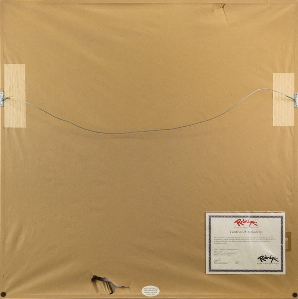 George Rodrigue, Round the Mulberry Bush, is a 2015 circular limited edition screenprint in colors measuring 35.5 inches in diameter