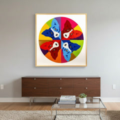 George Rodrigue, Round the Mulberry Bush, is a 2015 circular limited edition screenprint in colors measuring 35.5 inches in diameter