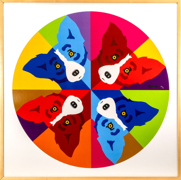 George Rodrigue, Round the Mulberry Bush, is a 2015 circular limited edition screenprint in colors measuring 35.5 inches in diameter