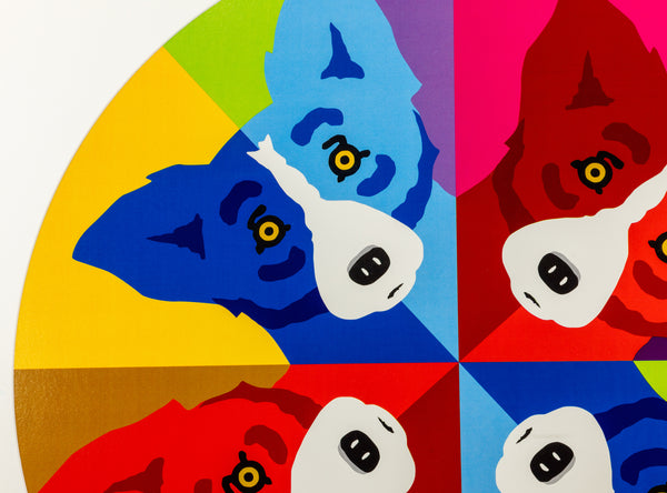 George Rodrigue, Round the Mulberry Bush, is a 2015 circular limited edition screenprint in colors measuring 35.5 inches in diameter