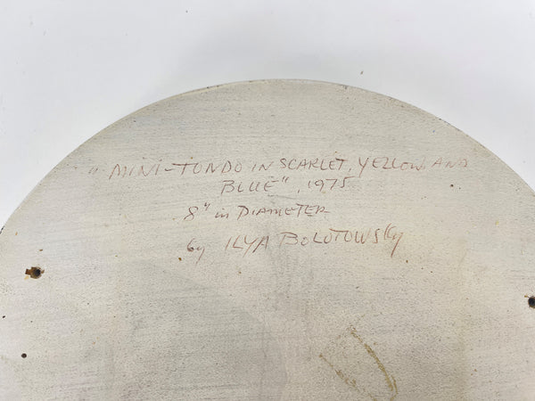 Ilya Bolotowsky Mini Tondo in Scarlet Yellow Blue Signed 1975 Original Painting