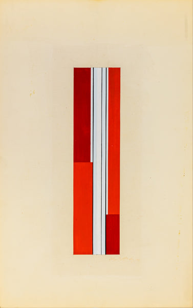 Ilya Bolotowsky Untitled 1969 Original Oil on Paper | Signed Geometric Abstraction Skyscraper Red Black 16.9x6.5 Inches w/ COA